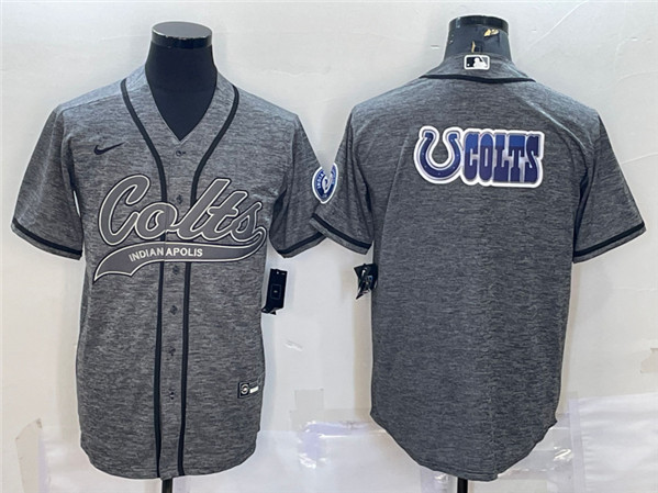 Men's Indianapolis Colts Gray Team Big Logo With Patch Cool Base Stitched Baseball Jersey